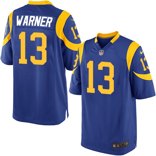 Men's Game Kurt Warner Nike Jersey Royal Blue Alternate - #13 NFL Los Angeles Rams